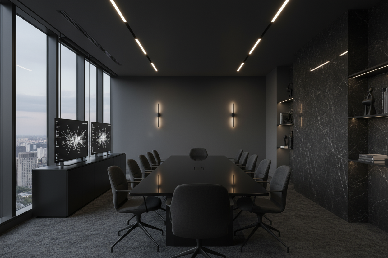 black/dark themed meeting room